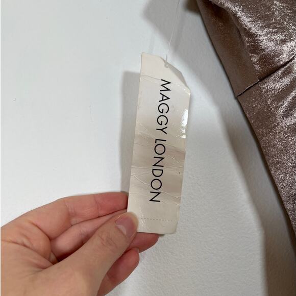 Maggy London Metallic Taupe Sleeveless Bubble Hem Mini Dress Size 4 Cocktail NWT - Picture 3 of 6